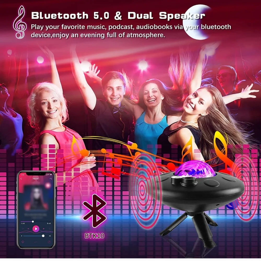 Room Projector Bluetooth Music Celestial Stars Moon Remote Multi Color NIB